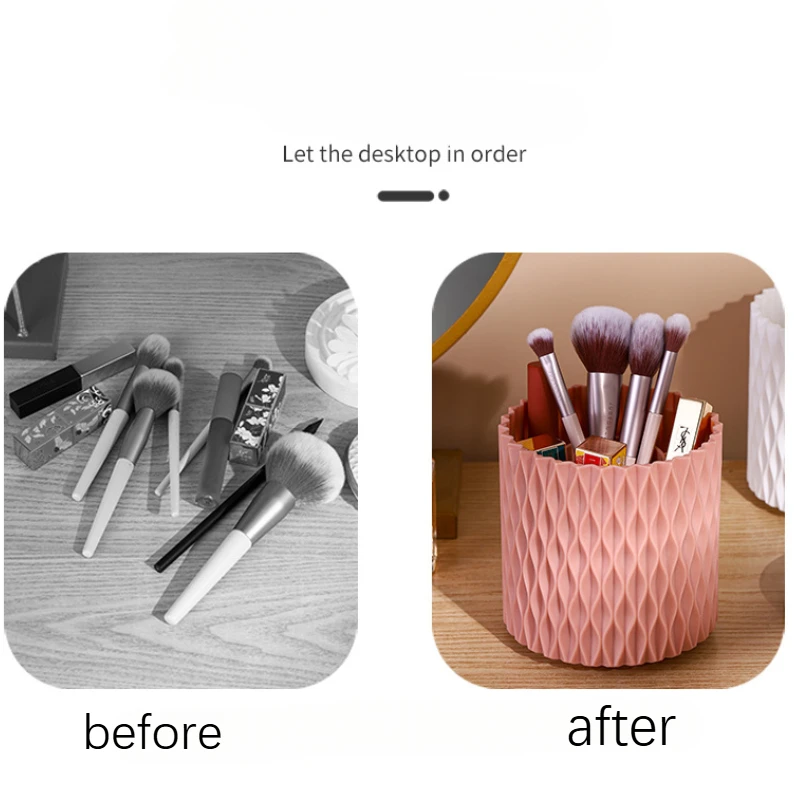 1pc 360° Rotating Makeup Brush Holder - Multi-Functional Dresser/Desk Beauty Box for Student & Pencil Storage - White and Pink 4