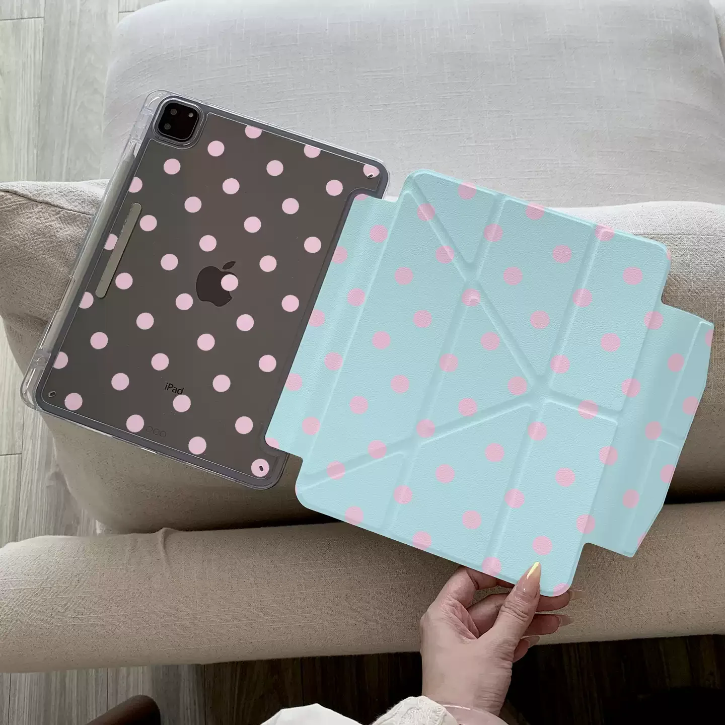 Chic Pink Polka Dot Blue Tablet Case Cover