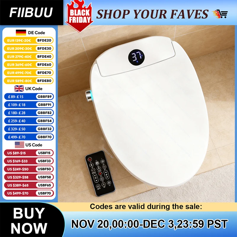 ฝารองนั่งชักโครกอัจฉริยะไฟฟ้า พร้อมระบบทำความร้อน ลมร้อนเป่าแห้ง น้ำร้อนทันที หัวฉีดทำความสะอาดตัวเอง ฝาครอบชักโครกทรงยาว 1