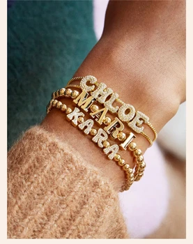 DOREMI Crystal Zircon Personalized Letter Name Bracelet – Double Chain Dainty Slider - GloreeWorld