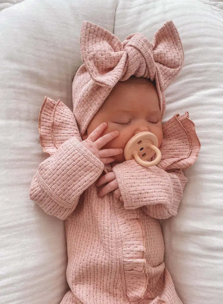 Lange Ärmel Gestrickte Overall Für Kleinkinder Mädchen Komfortable Entzückende Herbst Winter Neugeborenen Body Solide Waffel Strampler – Detail 4