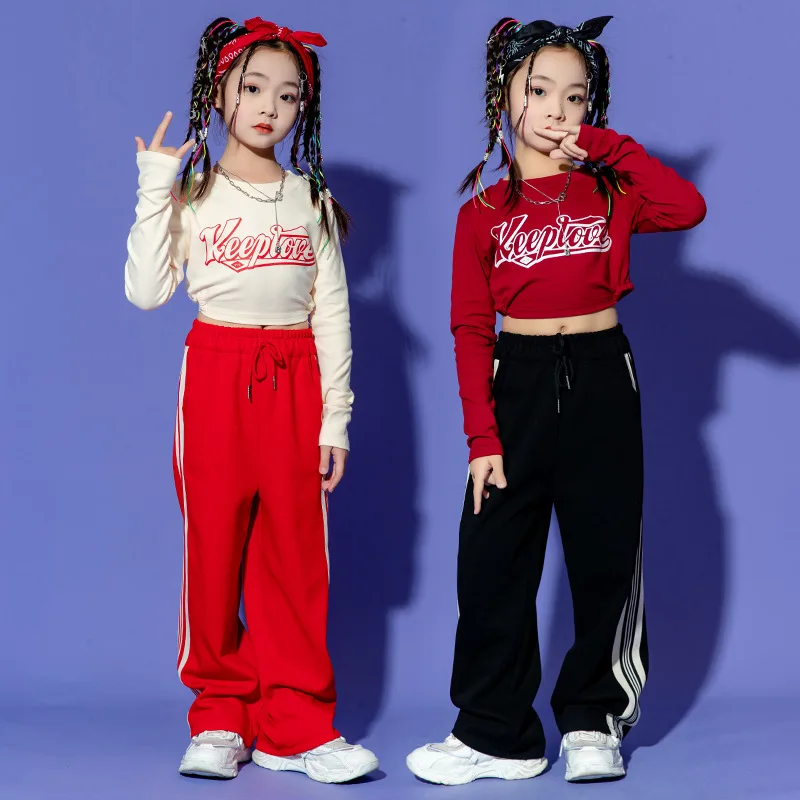 

2023 Kpop Girls Hip Hop Dance Clothes Jazz Costume Crop Tops Red Cargo Pants Street Dance Performance Outfit Stage Wear
