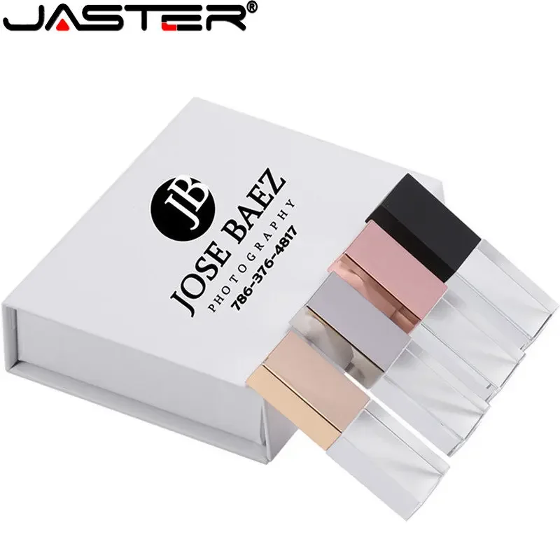 

JASTER Crystal Pen Drive 64GB Free Custom Logo 32GB Wedding Photography USB Flash Drives 100% Actual Capacity Hot Selling Gold