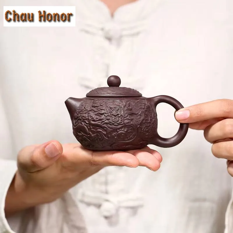 140ml Yixing Raw Ore Purple Mud Handmade Xianglong Xishi Purple Clay Pot Kungfu Teaset Home Tea Ceremony Drinkware Birthday Gift