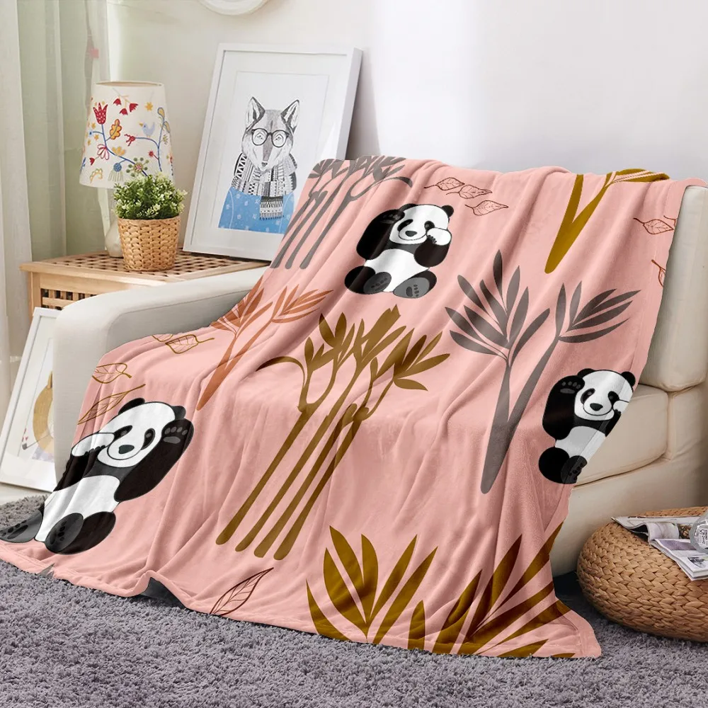

China National Treasure Pink Background Bamboo Plants 3D Printed Flannel Blanket Throw Blanket for Sofa