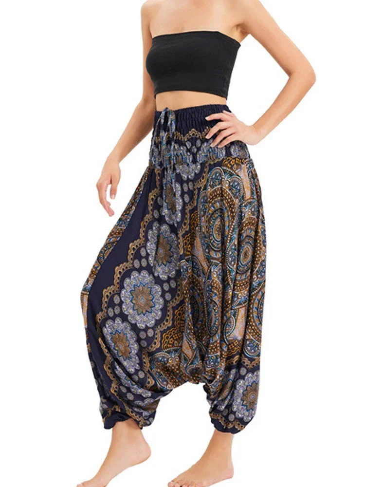 Pantaloni Larghi Da Donna A Gamba Larga – Estivi In Cotone, Vita Elastica, Stile Bohémien Con Tasche, Per Spiaggia E Tempo Libero