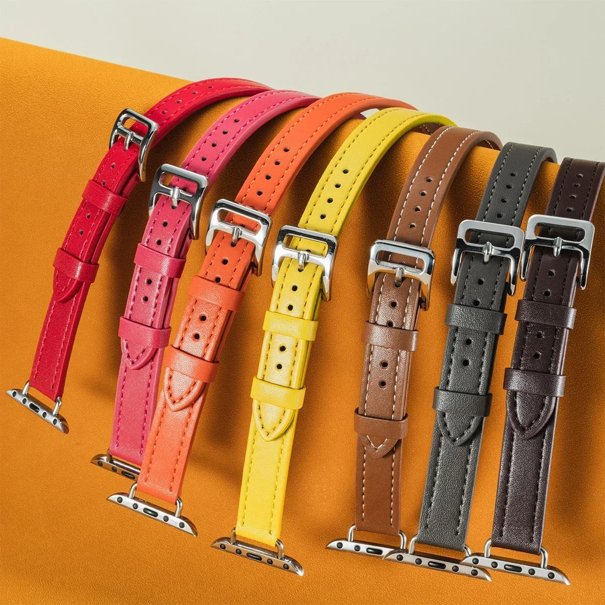 Luxury Double-Loop Leather Watch Strap Bracelet