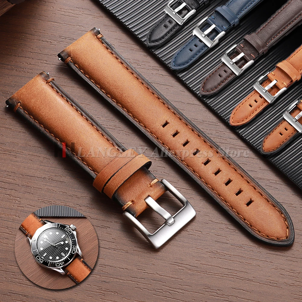 Luxurious Vintage Cowhide Leather Watch Strap - Quick Release, Brown