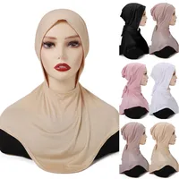 Muslim Women Soft Modal Wear Directly Instant Hijab Laced Up Scarf Islamic Khimar Wrap Hair Plain Color Shawls Turban