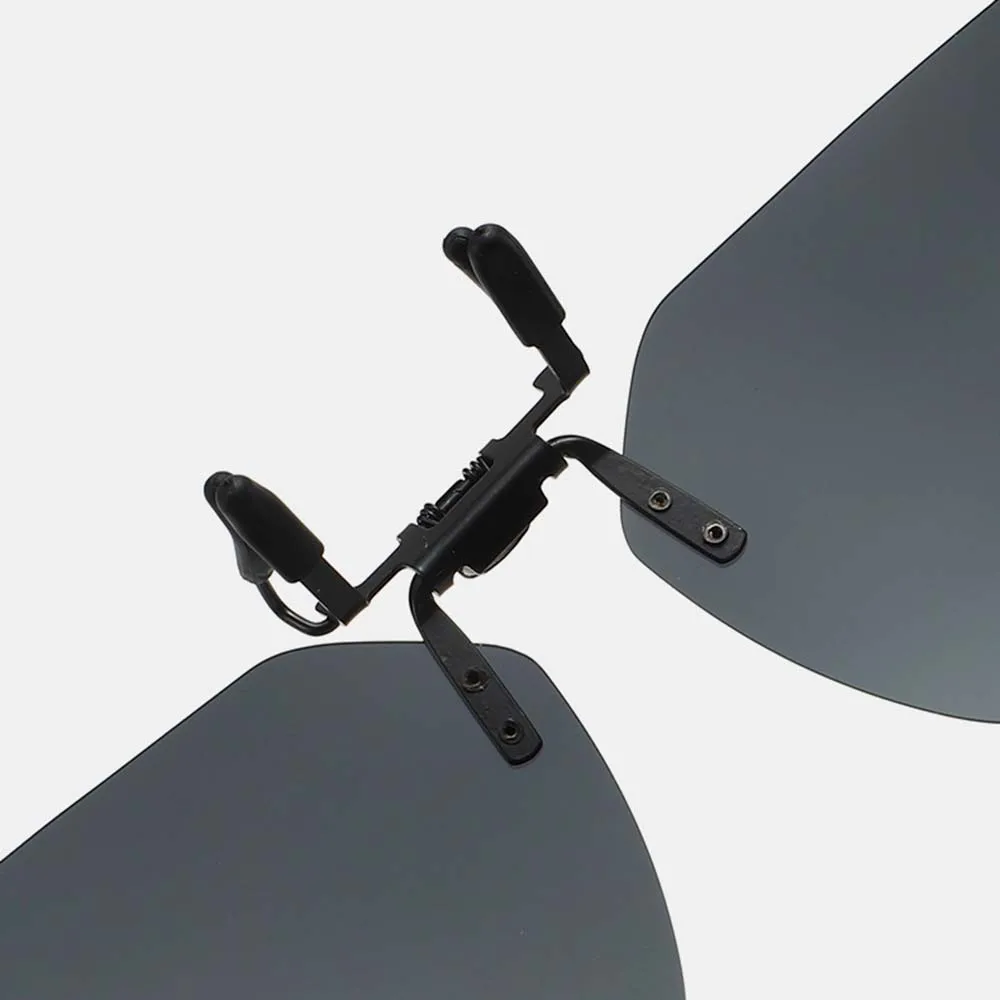 Men Polarized Clip On Sunglasses Flip Up Anti Glare Driver Sunglasses Rimless Pilot Sun Shades Night Vision Photochromic Glasses