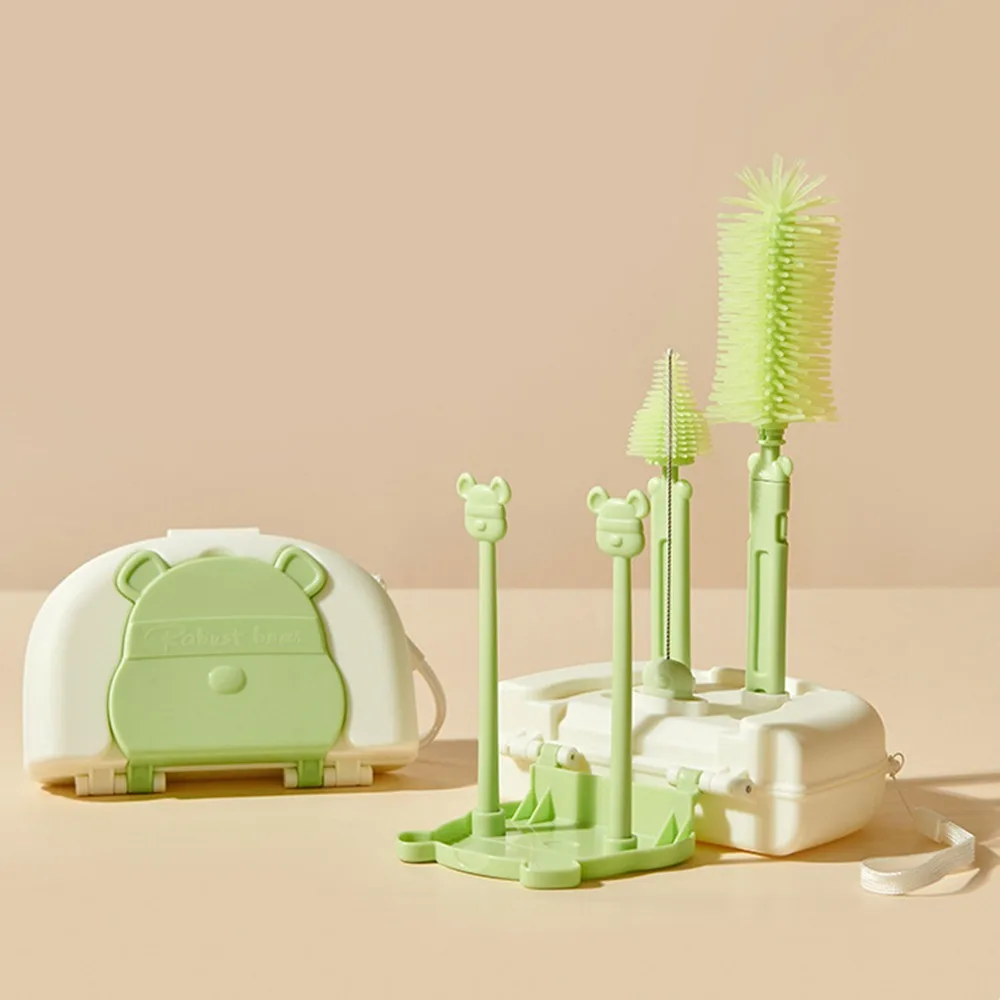 Multifunctional Bottle Cleaning Brush Set 8 in 1 Lion Glass Cup Washing Brush Silicone Storage Drain Rack