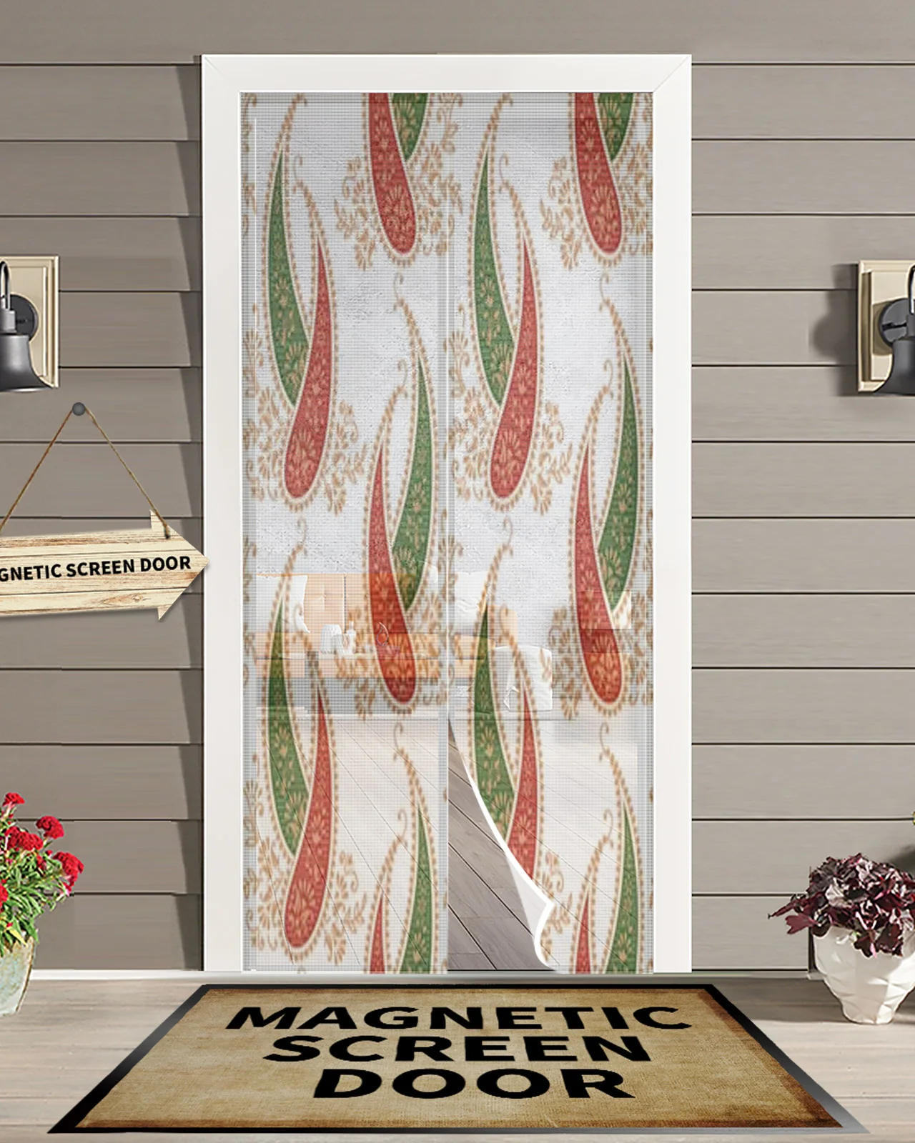 

Indian Paisley Pattern Summer Magnetic Mosquito Net Anti Insect Fly Bug Magnetic Screen Door Curtains