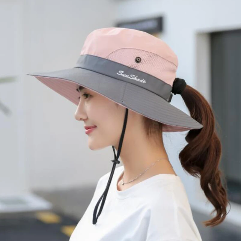 Unisex Wide Brim Panama Sun Hat Men Fishing Hat Outdoor UV Protection UPF 50+ Summer Mesh Visor Bucket Bob Hiking