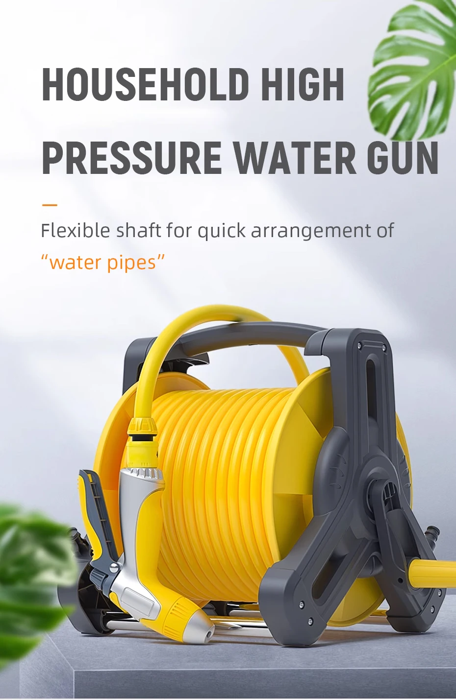 Portable Garden Hose Reel Wall-Mounted Water Hose Rack with 10M/15M Hose Retract