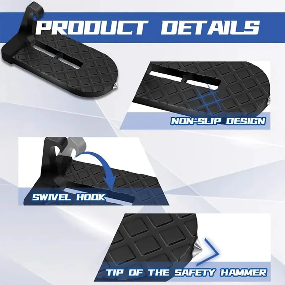 Caer Foldable Car Roof Rack Step Car Door Step Universal Latch Hook Auxiliary Walking Foot Pedal Aluminium Alloy Safety Hammer Car Accessories