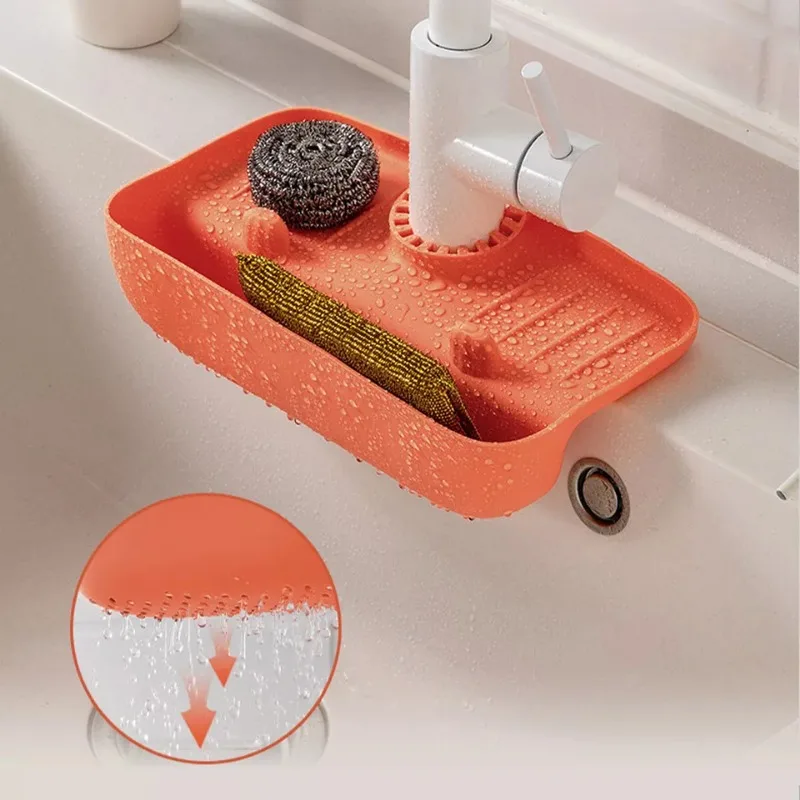 Sink Caddy Organizer Sponge Holder Kitchen Storage Rack for Faucet Soap Scrubber Drainer Basket Adjustable Dish Washing Tool