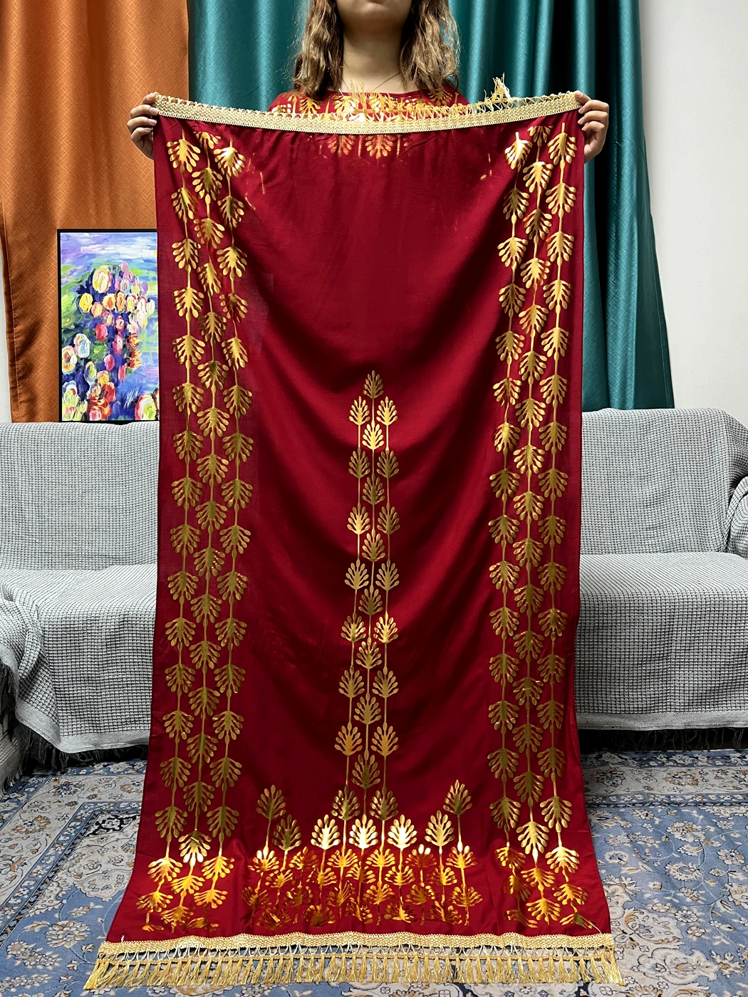 Muslim Abayas For Women Appliques Pure Color Loose Femme Robe Prayer Garment African Nigeria Dresses With 160x80cm Shawl Scarf