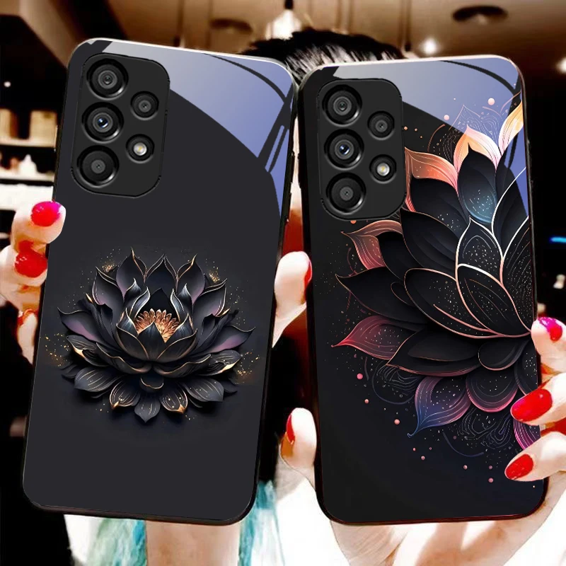 Luminous Black Lotus Tempered Glass Phone Case - Premium Hard Shell