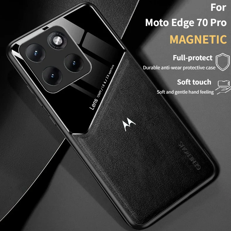Luxury Retro Plain PU Leather Phone Case with Car Magnetic Shockproof Cover