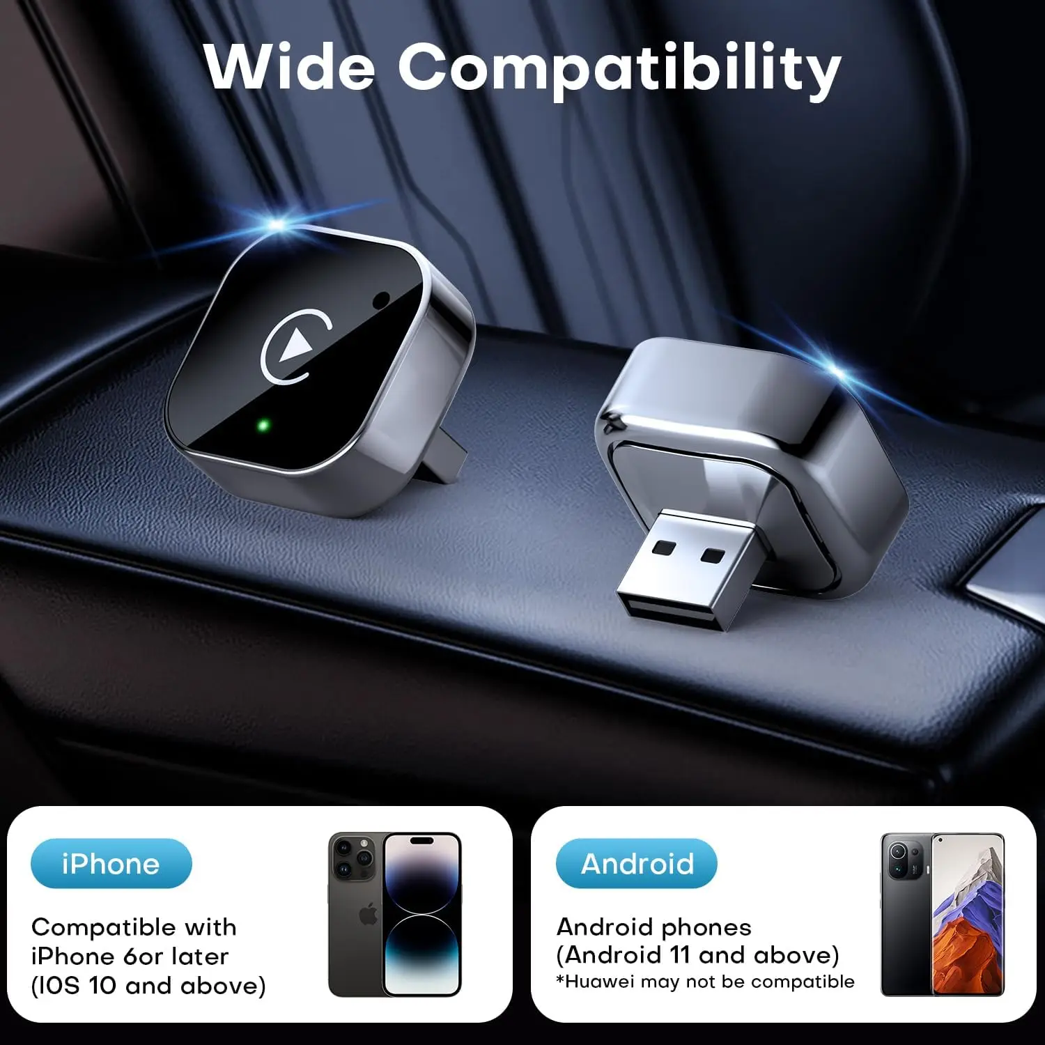 Adaptador inalámbrico CarPlay y Android Auto 2026 Actualización: cableado a inalámbrico para automóviles con Apple CarPlay/Android Auto incorporado, Mini 4