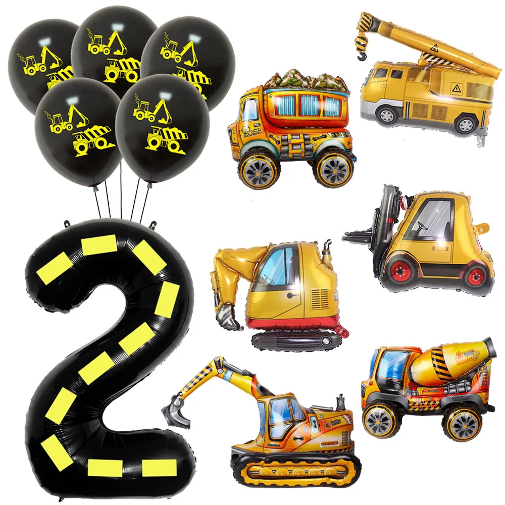 2nd Birthday Construction Balloons 32inch Black Yellow Number 2 Balloon