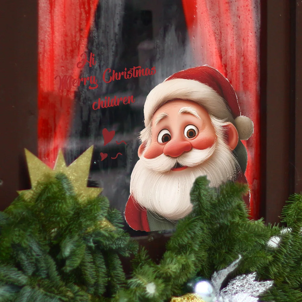 Christmas Santa & English Slogan Static Cling Window Decals - 28x28cm Festive Home Decor Stickers