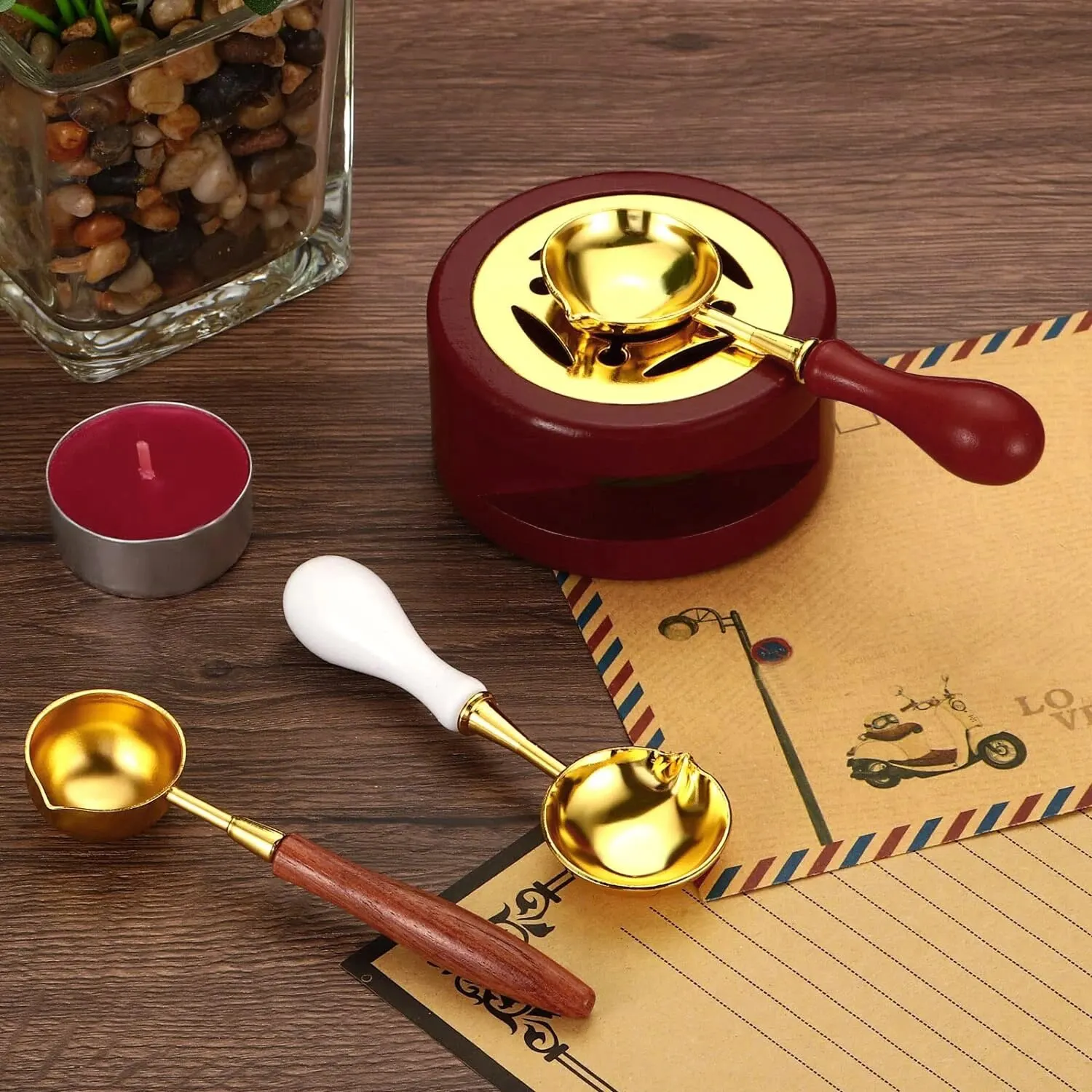 Wax Seal Warmer Wax Seal Kit with Wax Spoon for Melting Beads Or Sealing Sticks 1set