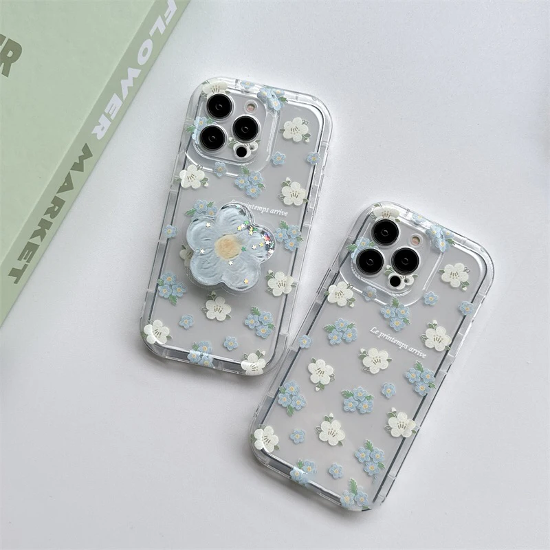 Floral Quicksand Phone Case with Stand - Cute and Soft Clear Cover