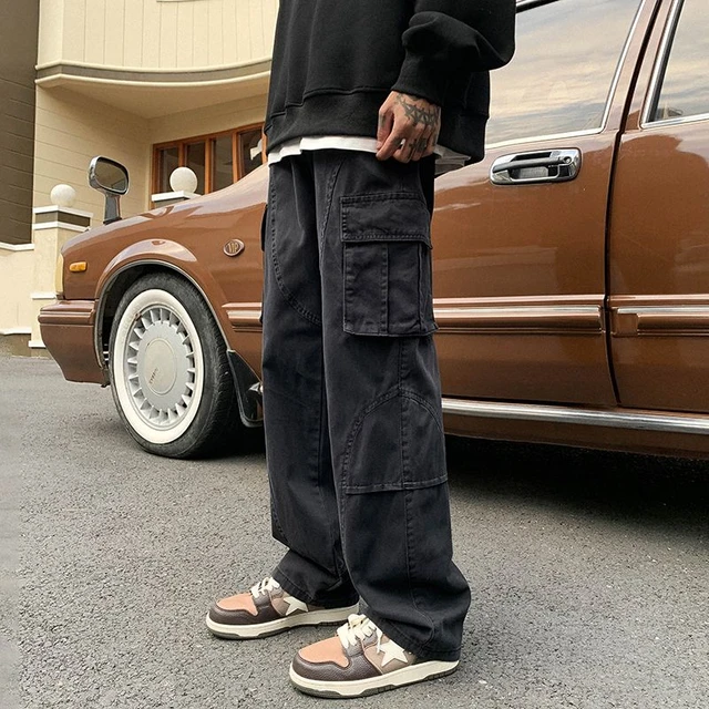 Black Cargo Pants Men's Fashion Loose Tappered Casual Pants