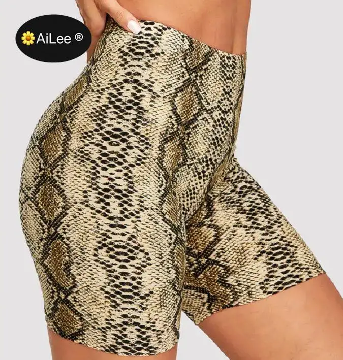 Leopard Snakeskin Print Hot Sweat Shorts Women Fashion High Waist Slim Sport Biker Cycling Shorts Activewear Female Streetwear