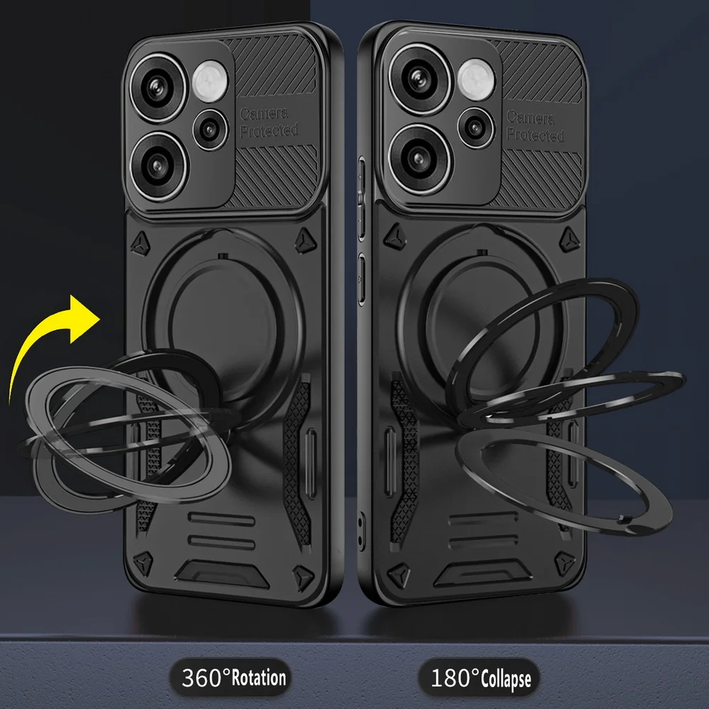 Magnetic Adsorption Phone Case with Metal Ring Holder and MagSafe Compatibility