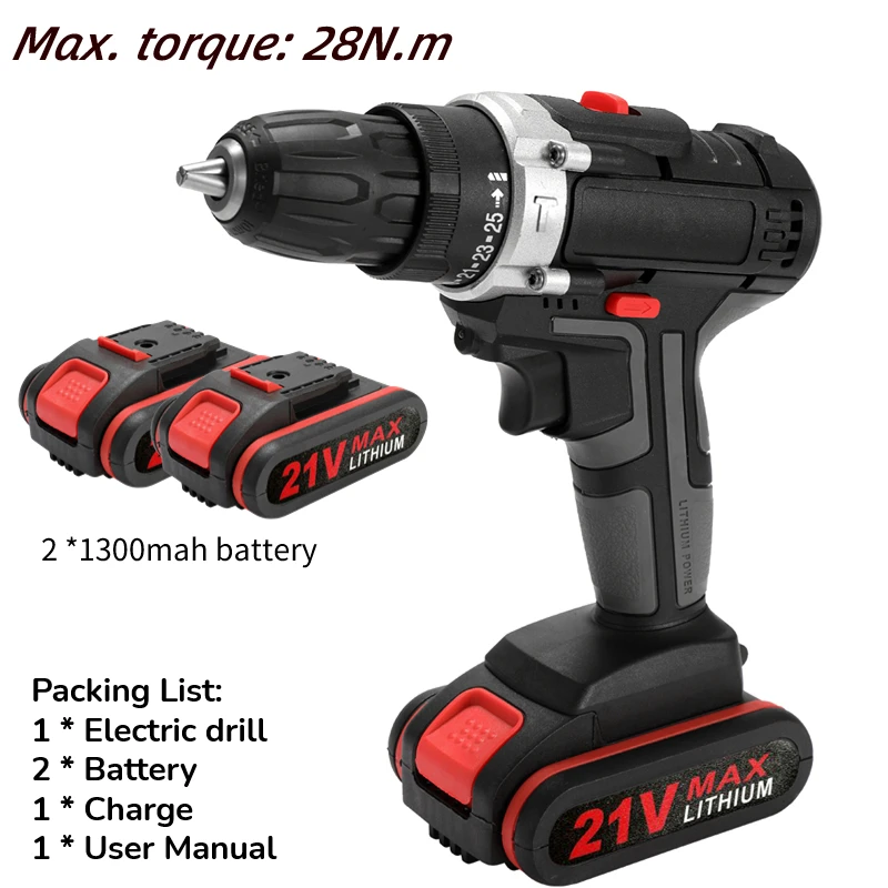 21V Electric Drill Set Impact Cordless Drill High-power 25 Gears of Torques  Adjustable Electric Screwdriver Hand Drills 2500rpm - AliExpress