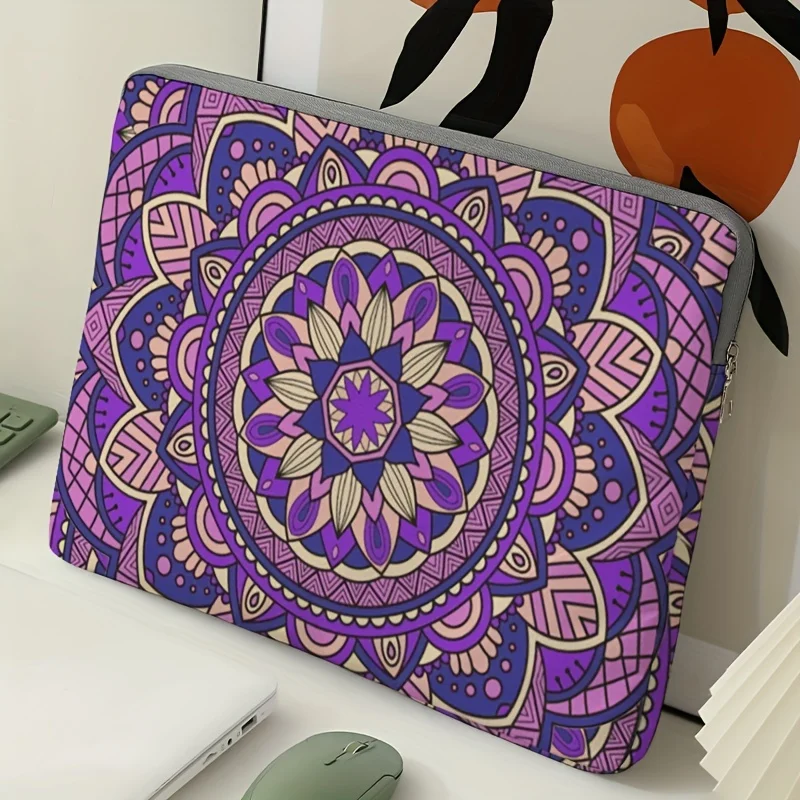 1 Bohemian style patterned laptop bag, briefcase, suitable for 14 inch to 15 inch laptops, fixed laptop bag (without handheld)