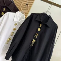 Chemisiers en coton à paillettes amovibles pour femmes, Design de marque de luxe, chemises à manches longues, tendance printemps 2026, noir et blanc, vêtements pour femmes 2
