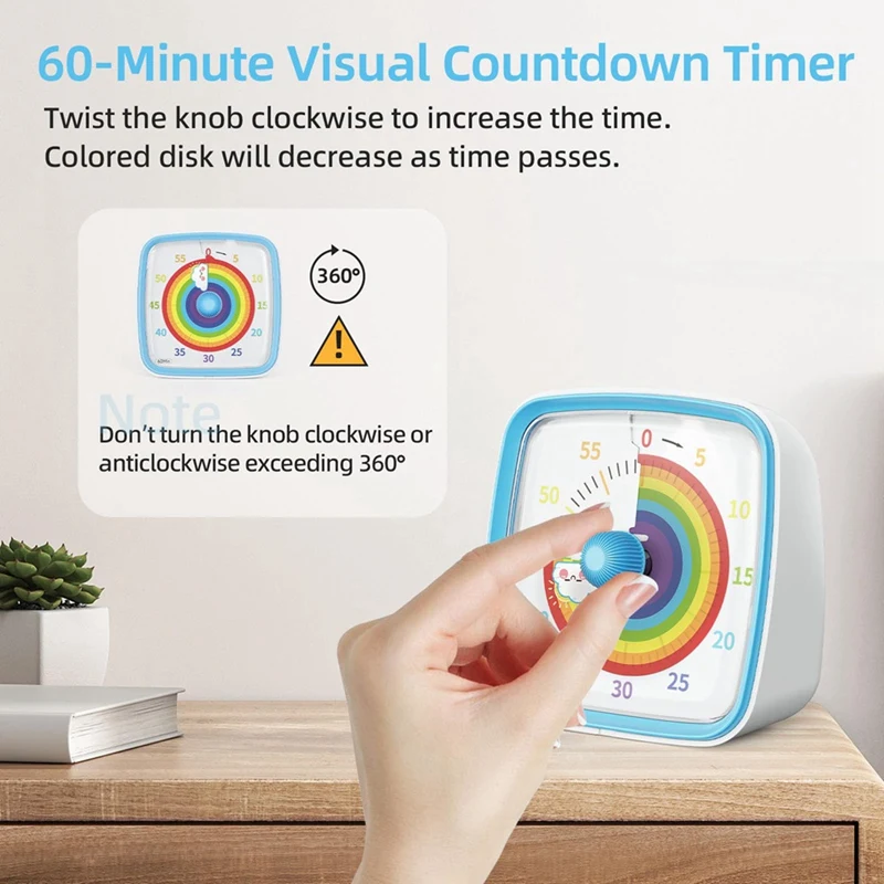 60-Minute Visual Timer With Night Light, Countdown Timer,Pomodoro Timer With Rainbow Pattern For Kids And Adults