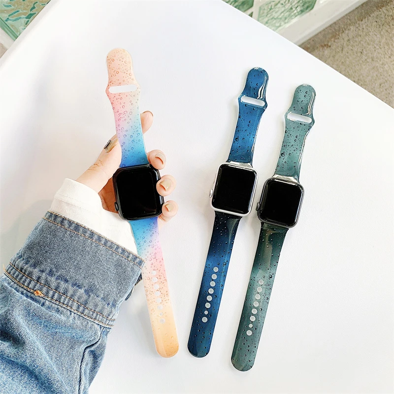Ремешок силиконовый для Apple watch band 41 мм 45 декоративный браслет с принтом iWatch Series 5 4