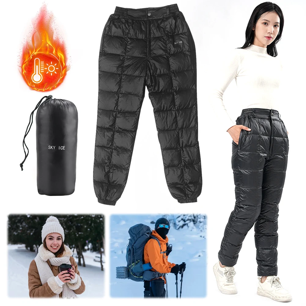 Outdoor Down Pants Windproof Ultralight Thermal Hiking Pants Skiing Camping Warm Winter Goose Down Pants Snow Trousers M-XXL