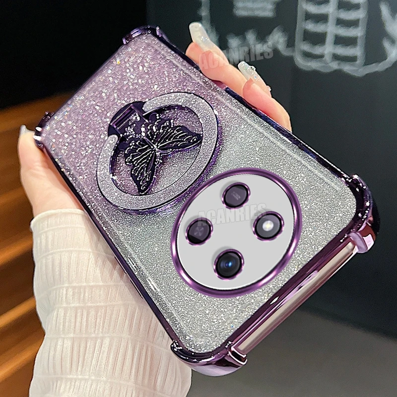 Glitter Butterfly Holder Plating Silicone Shockproof Case