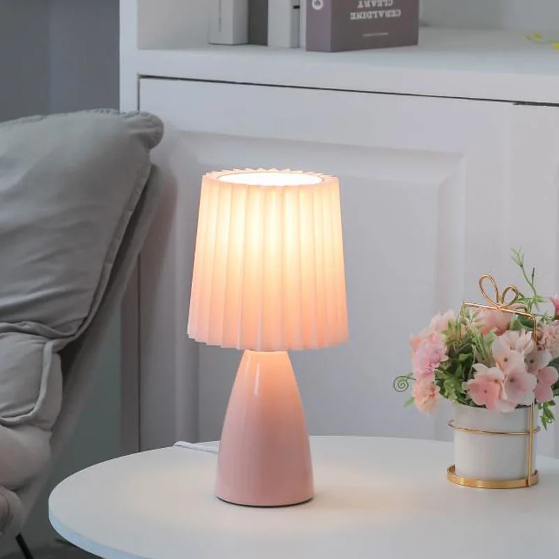 Table Lamp LED Night Lamp Milkshake Bedroom Night Lamp DESK LIGHT E27 Pleats Table LED INS Floor Girl Bedside Ceramic Indoor Lighting