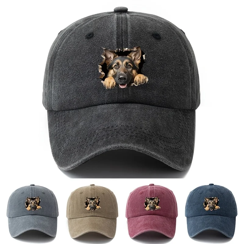 german-shepherd-retro-washed-baseball-cap-adjustable-casual-hat
