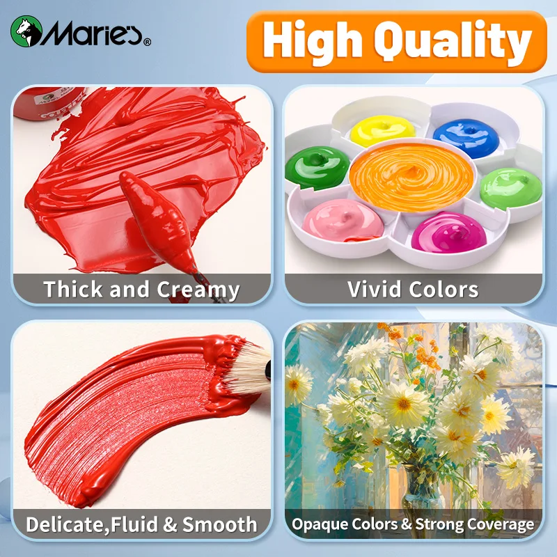 Marie's 12/18/24/36 Colors 5ml/Tube Artist Grade Gouache Paint Set with 1pc Paintbrush for Canvas,DIY Projects,Paper,Crafts 2