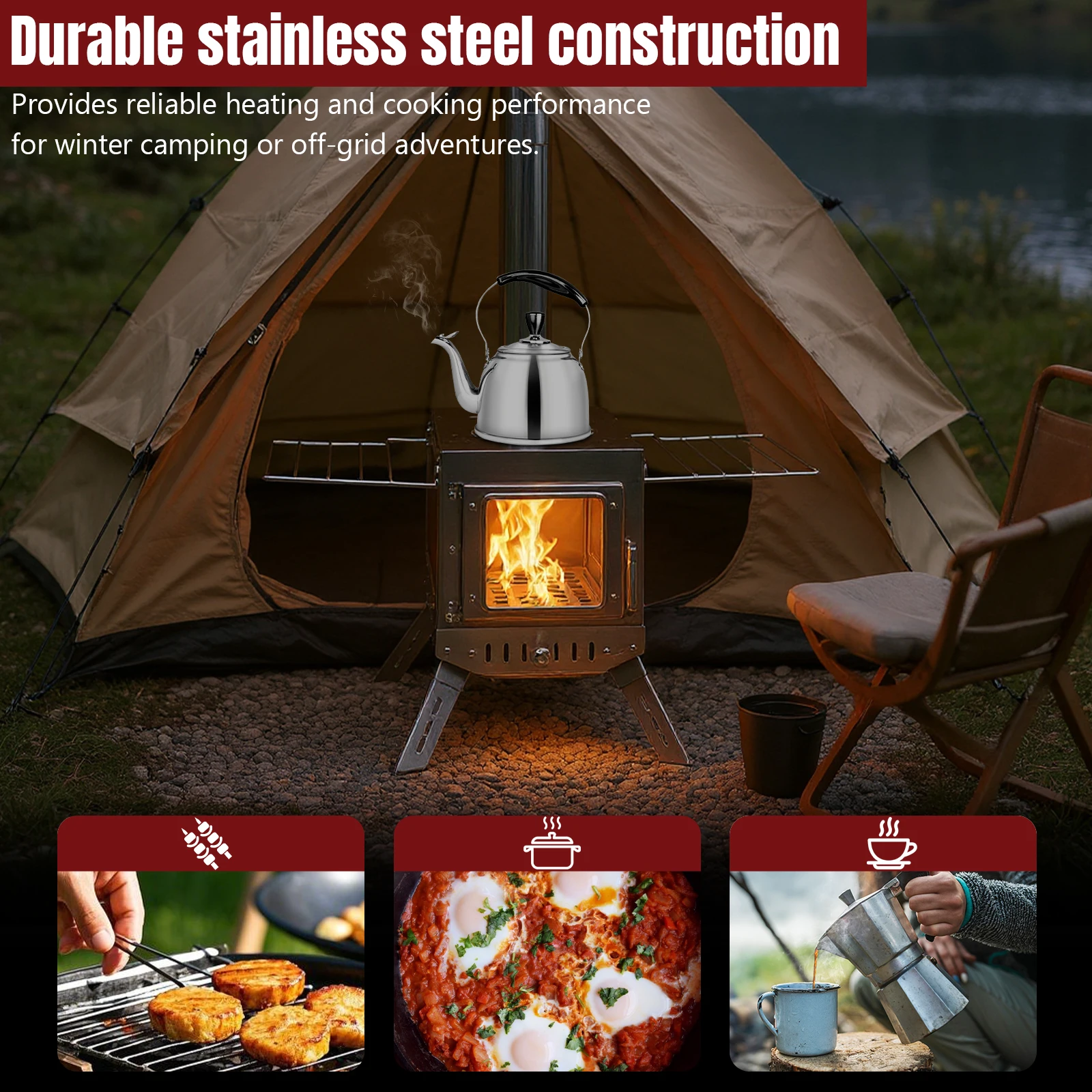Large Tent Stove with Chimney Pipe Portable Wood Burning Stove Rust Proof Outdoor Heating Stove for Travel Picnic