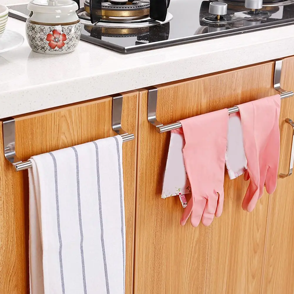 Cabinet Surface Towel Rack Space-saving Stainless Steel Towel Rack Versatile Holder for Kitchen Bathroom Storage Punch-free