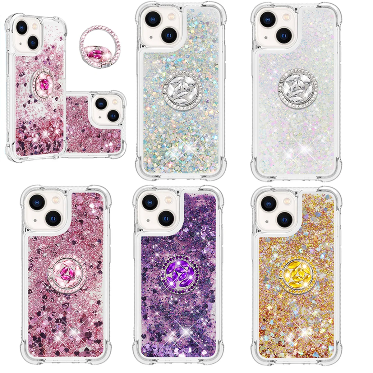 Luxury Quicksand Glitter Ring Holder Case with Shiny Soft Airbag Shockproof Cover