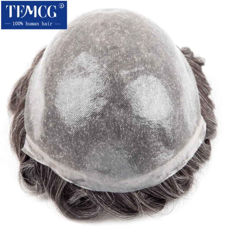 Double knotted Toupee Men 0.06-0.08mm PU Natural Hairline Men Wig Human Hair Hair System Unit 6" Male Prosthesis