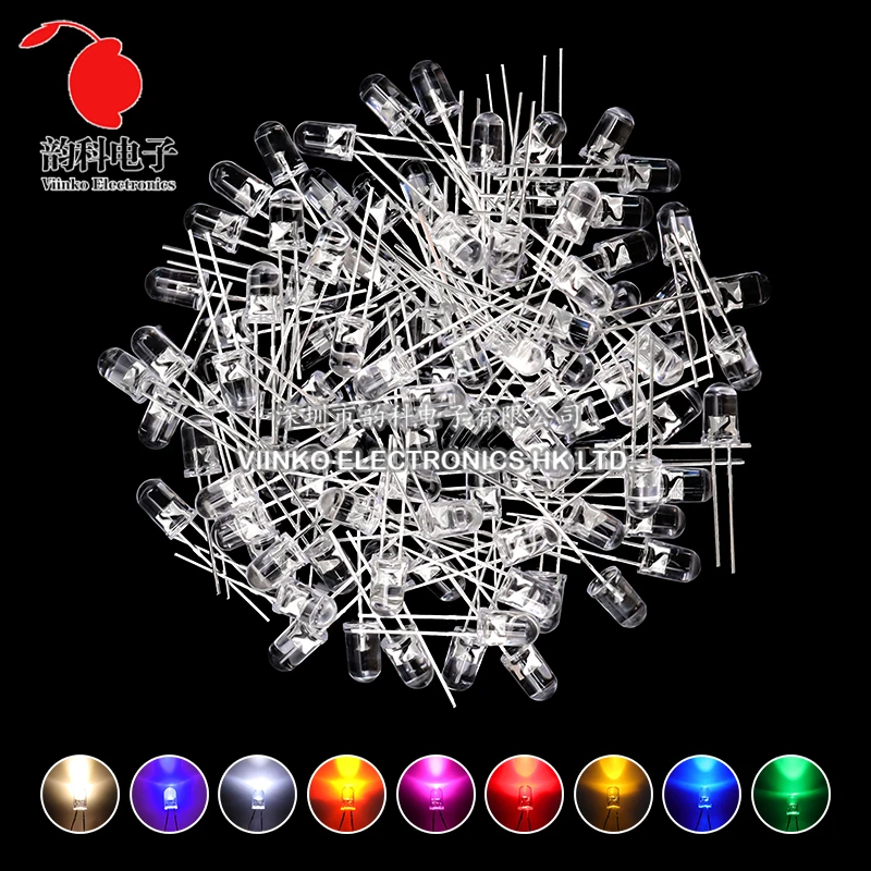 LED Diode 5mm F5 Assorted Kit White Green Red Blue Yellow Orange Pink Purple Warm White DIY Light Emitting 100pcs