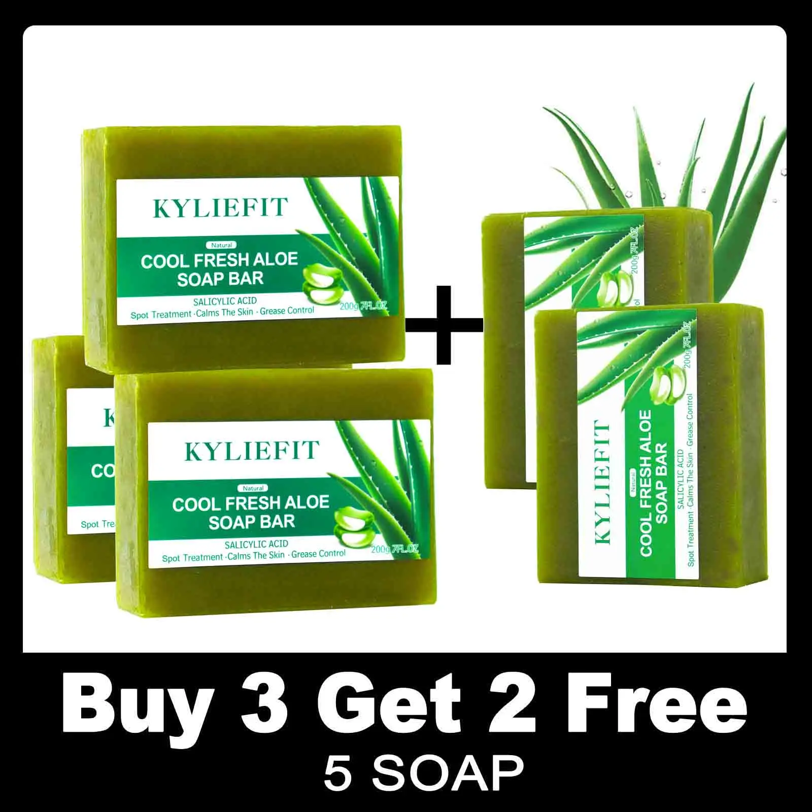 KYLIEFIT Natural Aloe Vera Soap Bar Face Hand and Body Wash Cleansing & Moisturizing Anti Spots Smooth Skin 200g /7 oz