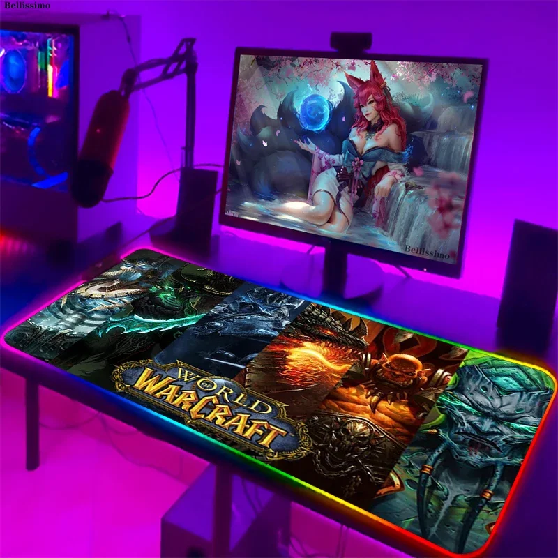 Tapis de souris World of Warcraft arc-en-ciel pour ordinateur gamer, accessoire de jeu RGB, grand format, rétro-4.2