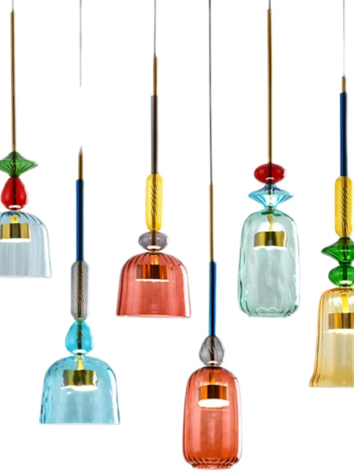 Nordic Macaron Stained Glass Chandelier Restaurant Shop Modern Lampshade Bar Table Small Chandelier chandelier lighting