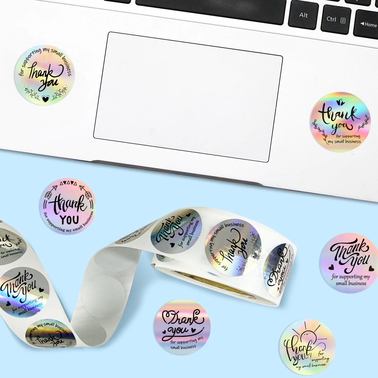500pcs Rainbow Laser Thank You Stickers 1inch Small Business Stickers Adhesive Labels for Boutiques Wrapping Supplies